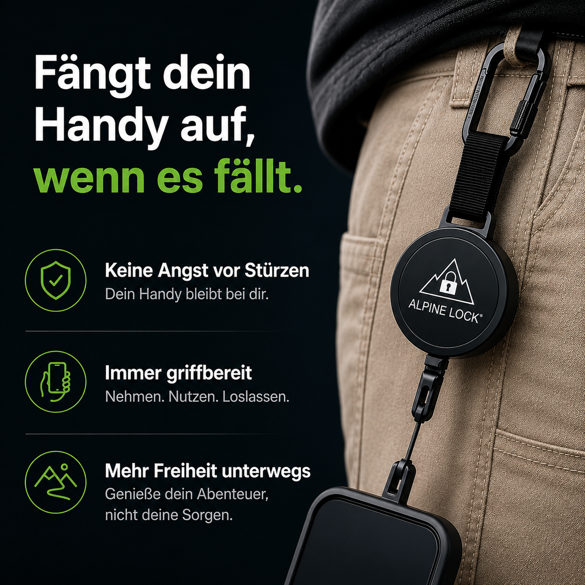 AlpineLock™ - Verhindere Schäden, Verlust und Stress. Dein Handy immer sicher befestigt!