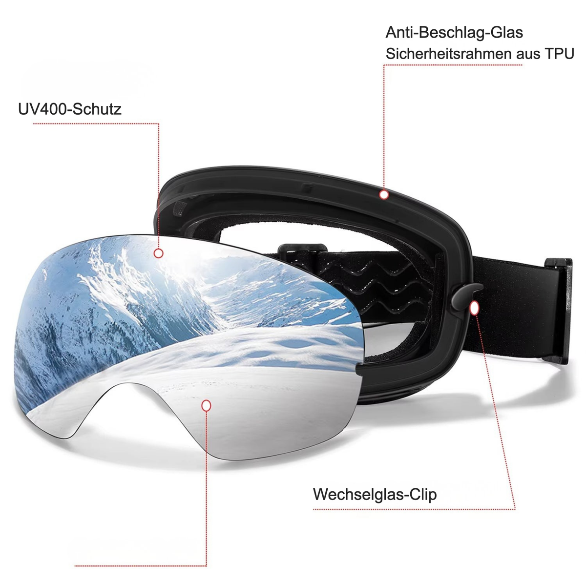 AlpineSight Pro - Skibrille (auch geeignet für Brillenträger)