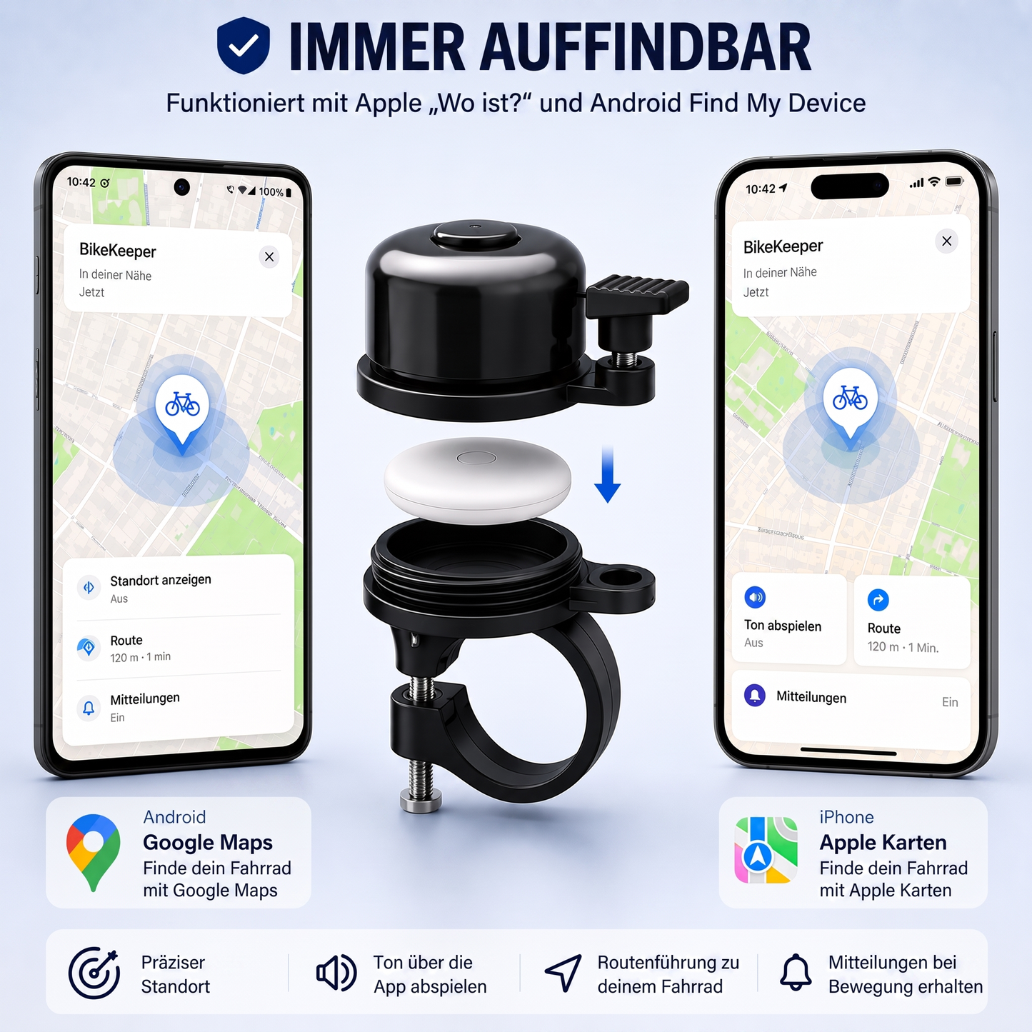 BikeKeeper™ (inkl. TagMini) - Verborgener Fahrradschutz in einer Fahrradklingel