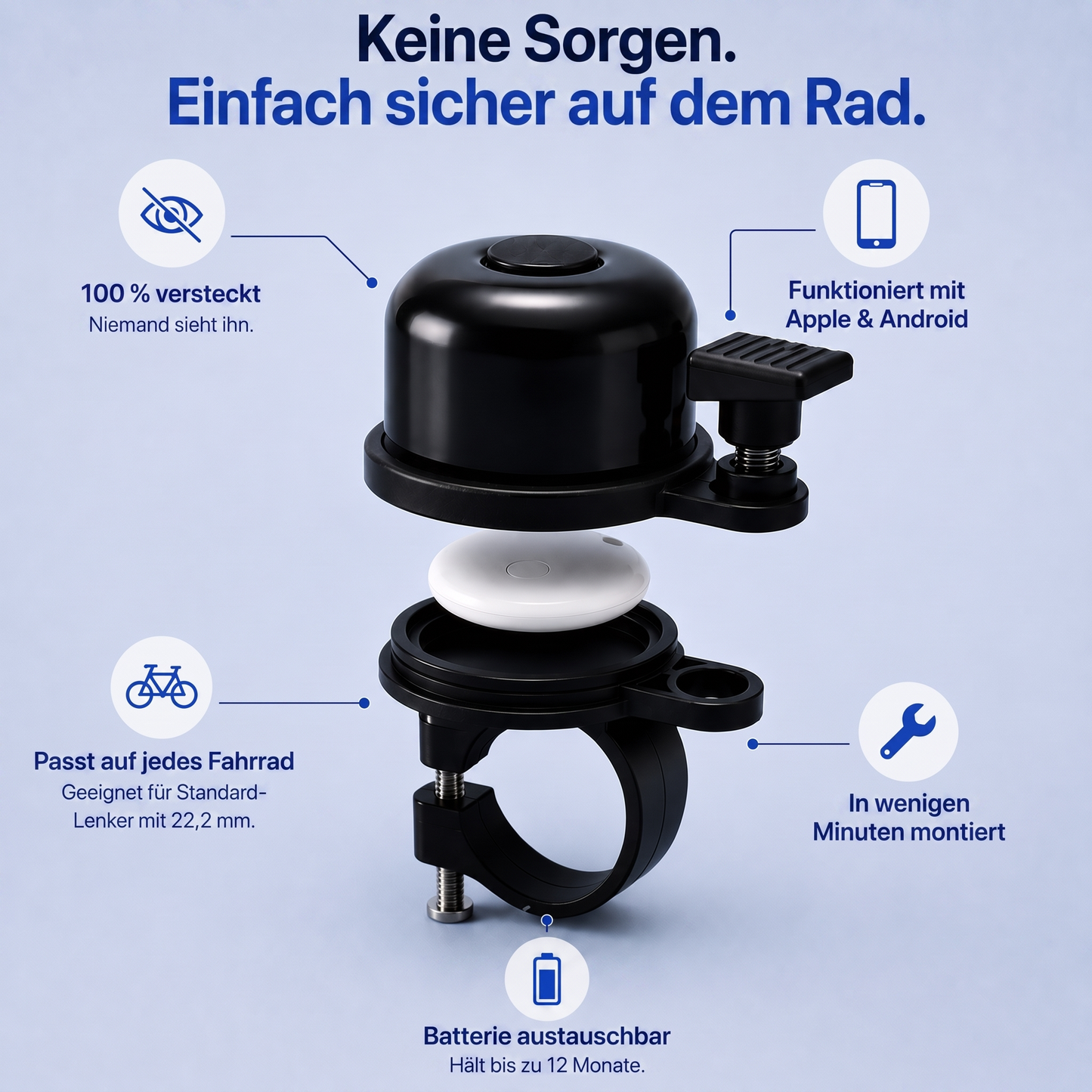 BikeKeeper™ (inkl. TagMini) - Verborgener Fahrradschutz in einer Fahrradklingel
