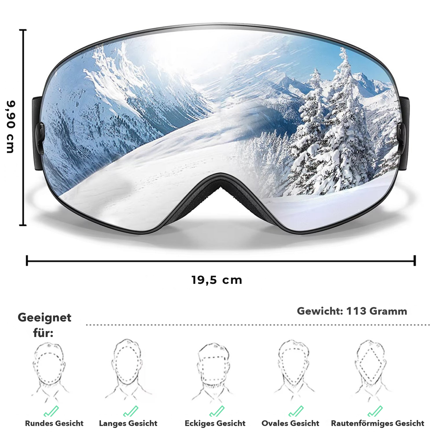 AlpineSight Pro - Skibrille (auch geeignet für Brillenträger)