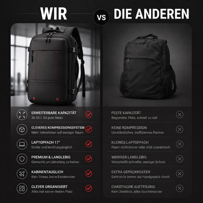 Carry On™ Vakuum-Rucksack - 2x mehr mitnehmen ohne zusätzliche Gepäckgebühren.