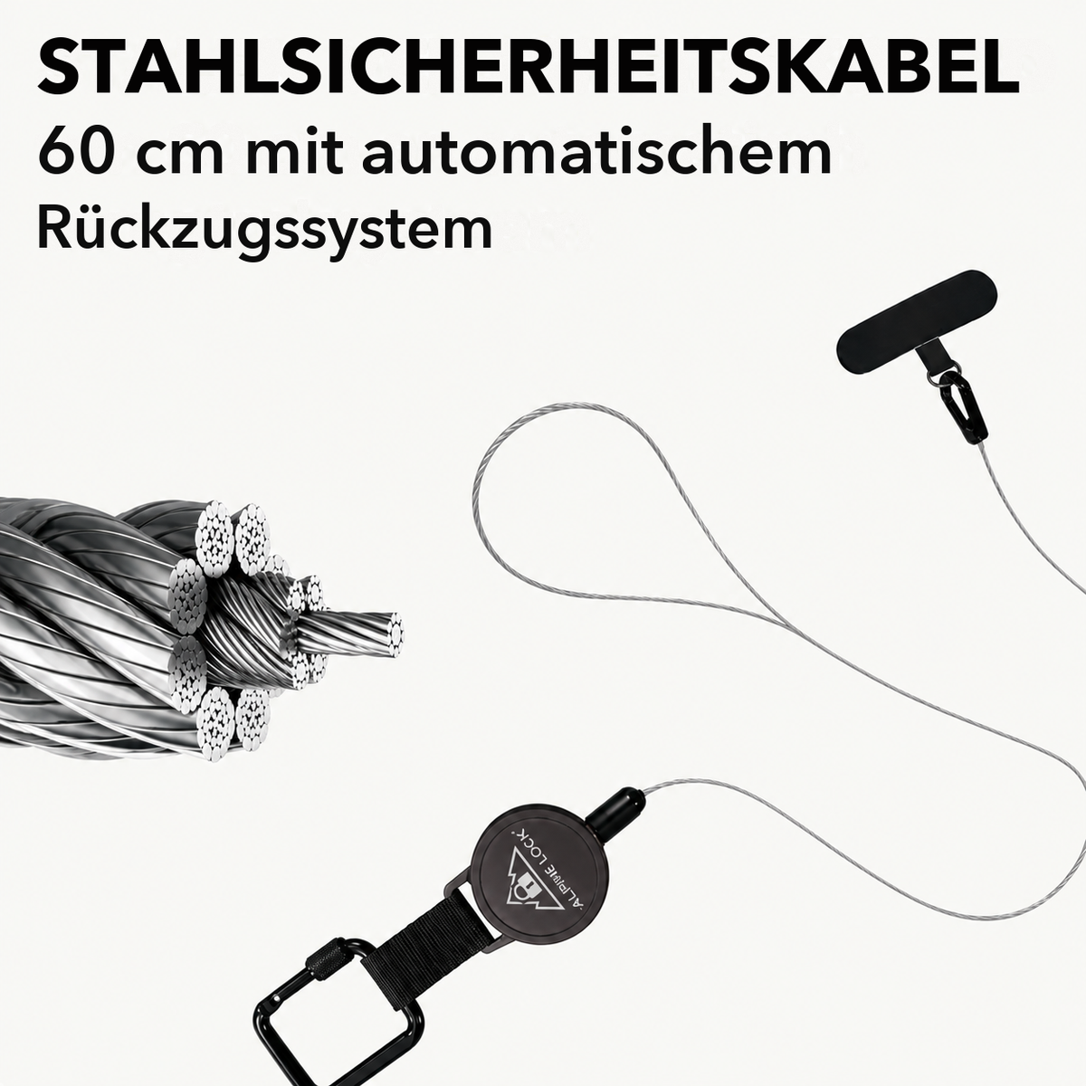 Stahlsicherheitskabel mit Rueckzugssystem