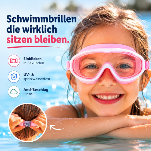 SwimSnap™ - Die Schwimmbrille, die Kinder selbst aufsetzen.