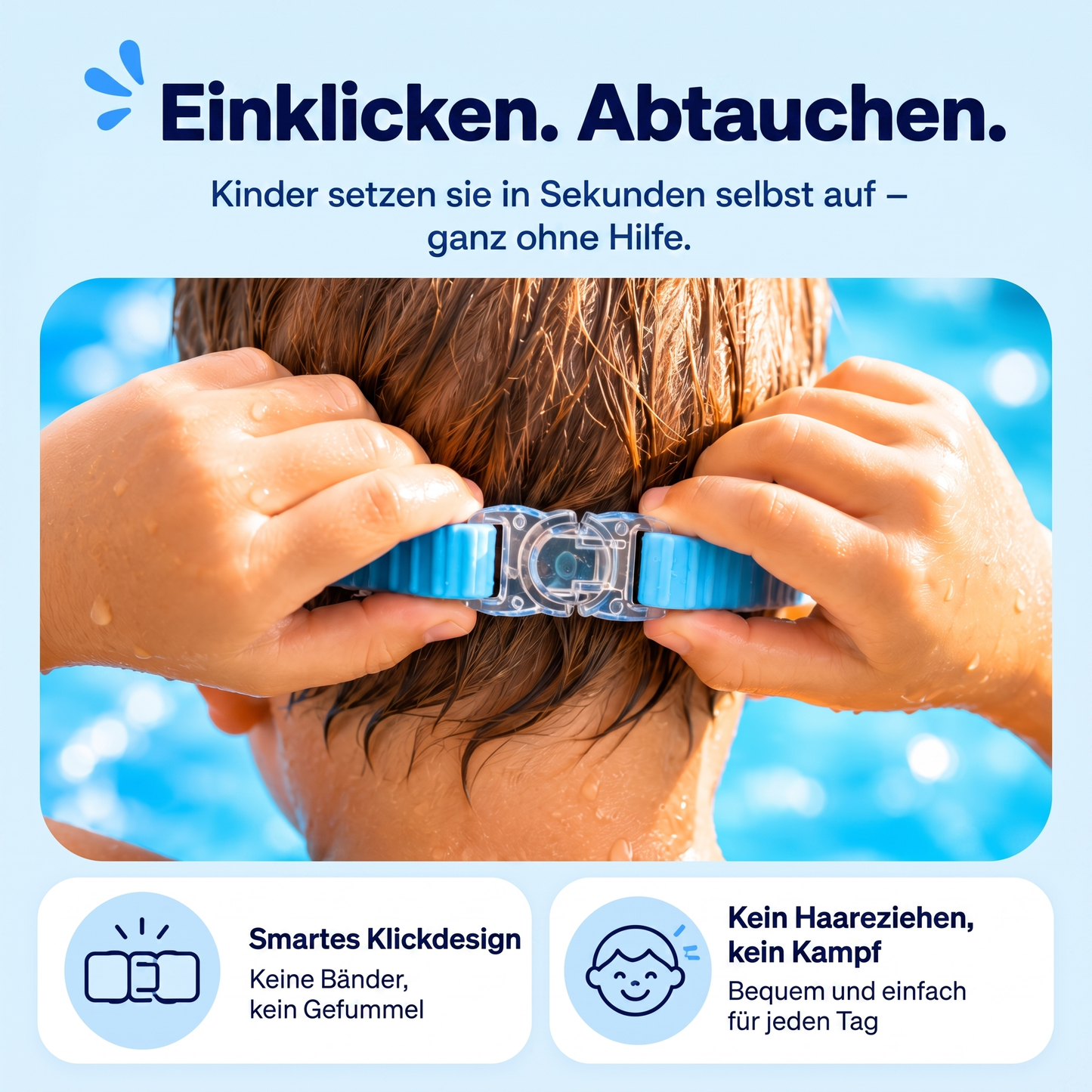 SwimSnap™ - Die Schwimmbrille, die Kinder selbst aufsetzen.